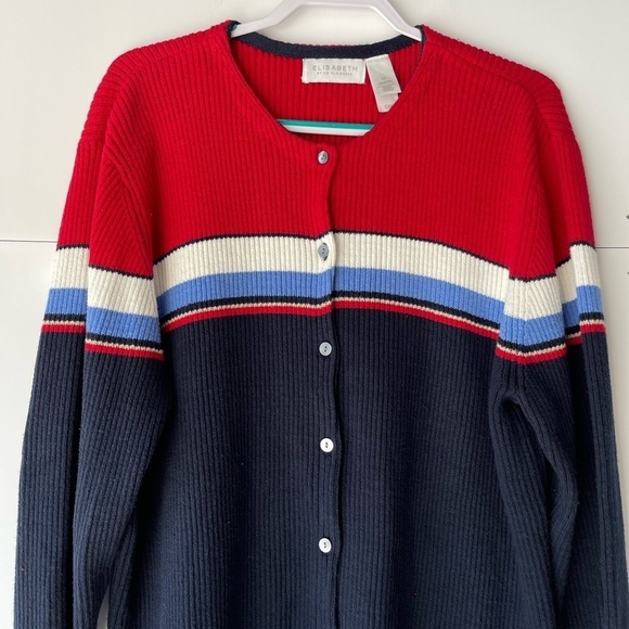Liz Claiborne Women Plus Size Sweater Blouse Navy Blue Red Striped  2X, NEW! - Picture 6 of 11